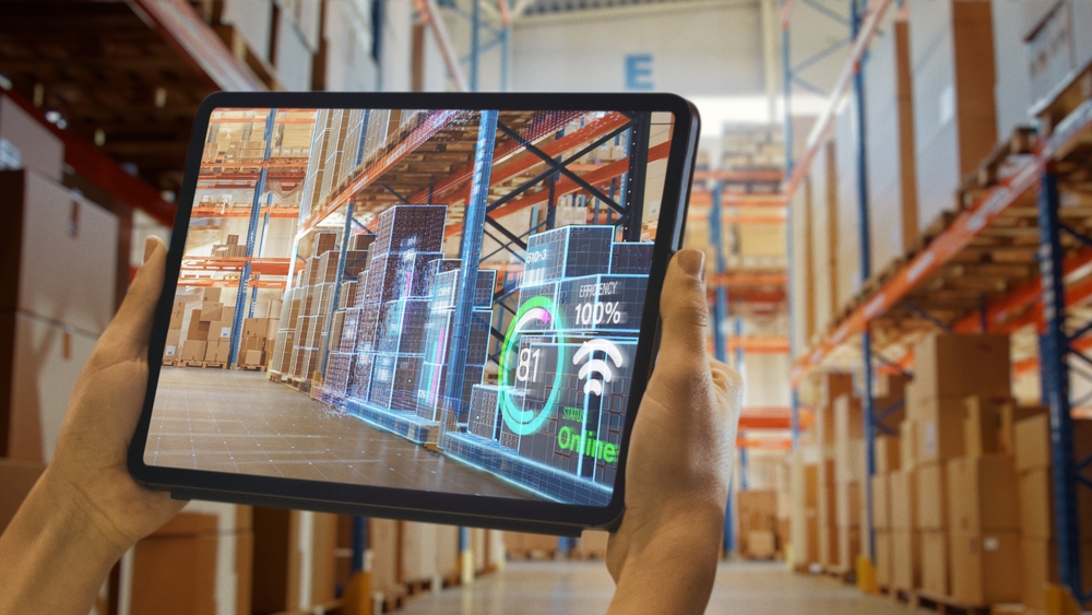 Futuristic,Technology,Warehouse:,Worker,Doing,Inventory,And,Using,Augmented,Reality